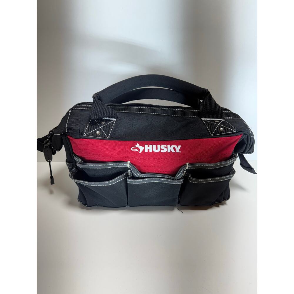 Husky 24” Tool Bag Red Black Heavy Duty Wide Mouth Organizer Zippered 16 Pockets